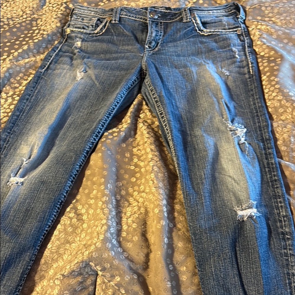 Aiko Blue Straight Jeans with Distressed Details